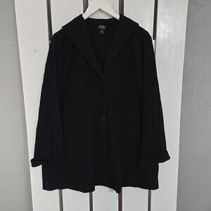 Eileen Fisher Textured Button Front Cardigan Jacket L Black‎ Minimalist Office
